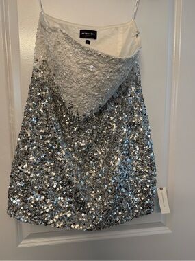 Retrofête White Silver Strapless Sequin Kameron Embellished Mini Dress Large